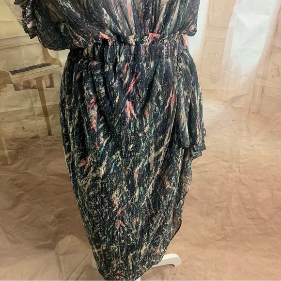 NEW IRO Gargas Wrap-effect Ruffled Printed lurex Sheer MIDI Dress - Picture 8 of 14